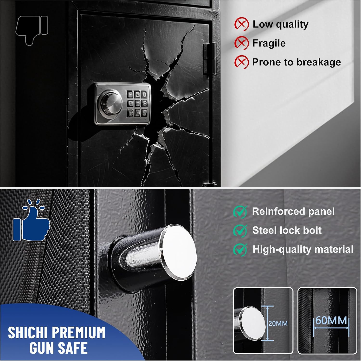 SHICHI 10-14 Gun Cabinet, Electronic Gun Safe for Rifles and Pistols, Gun Cabinet with Adjustable Shelves, Long Gun Safe with Dual Alarm & Mute Mode, Large Rifle Safes for Home