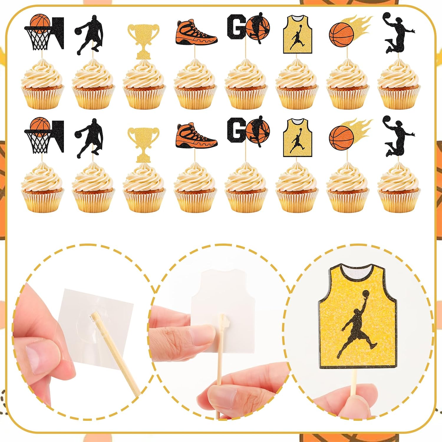 Hooqict 40Pcs Basketball Cupcake Toppers Basketball Birthday Party Cupcake Topper Cake Decorations for Kids Baby Shower Sports Theme Party Decorations Supplies