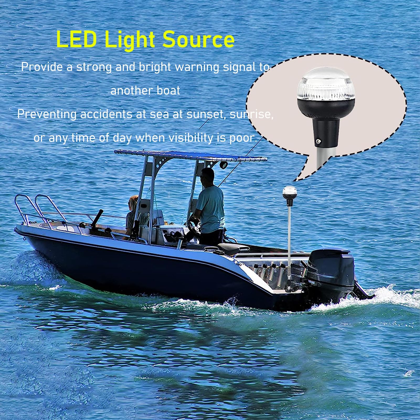 JEOZBM Luce di Navigazione per Barca, Luce di Poppa per Barca, Luce di Ancoraggio per Barca a Tutto Tondo da 9 Pollici, visibilità Impermeabile a 360° 2NM, LED Approvato USCG DC12 24V