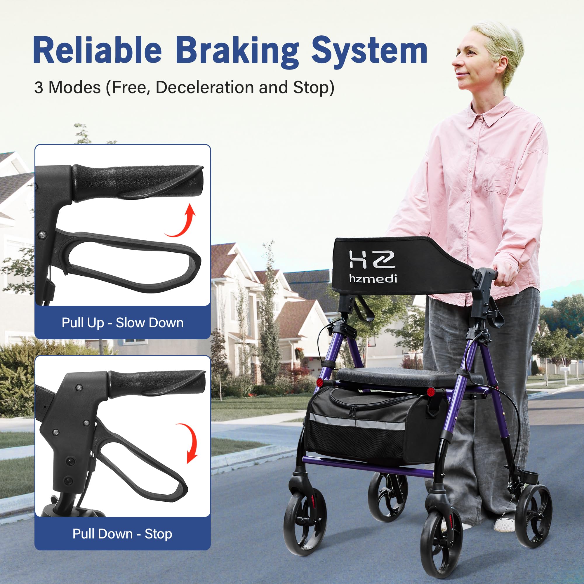 Senior Rollator składany rollator z kółkami, wytrzymałe aluminium, 20 cm, podwójne kółka z regulacją wysokości, do SUV-a