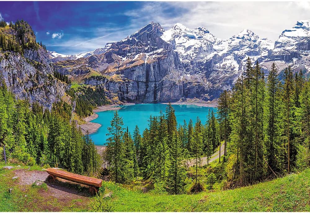 Trefl Lake Oeschinen, Alps, Switzerland 1500 Piece Jigsaw Puzzle Red 33"x23" Print, DIY Puzzle, Creative Fun, Classic Puzzle for Adults and Children from 14 Years Old