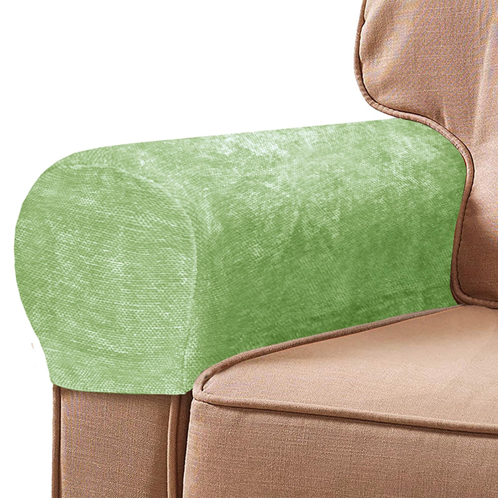 FUAAOLIY 2PCS Chenille Stretch Armrest Covers, Soft Arm Caps for Chairs Sofa Couch, Solid Color Non-Slip Arm Covers Furniture Protector Armchair Slipcovers for Recliner with Twist Pins (Apple Green)