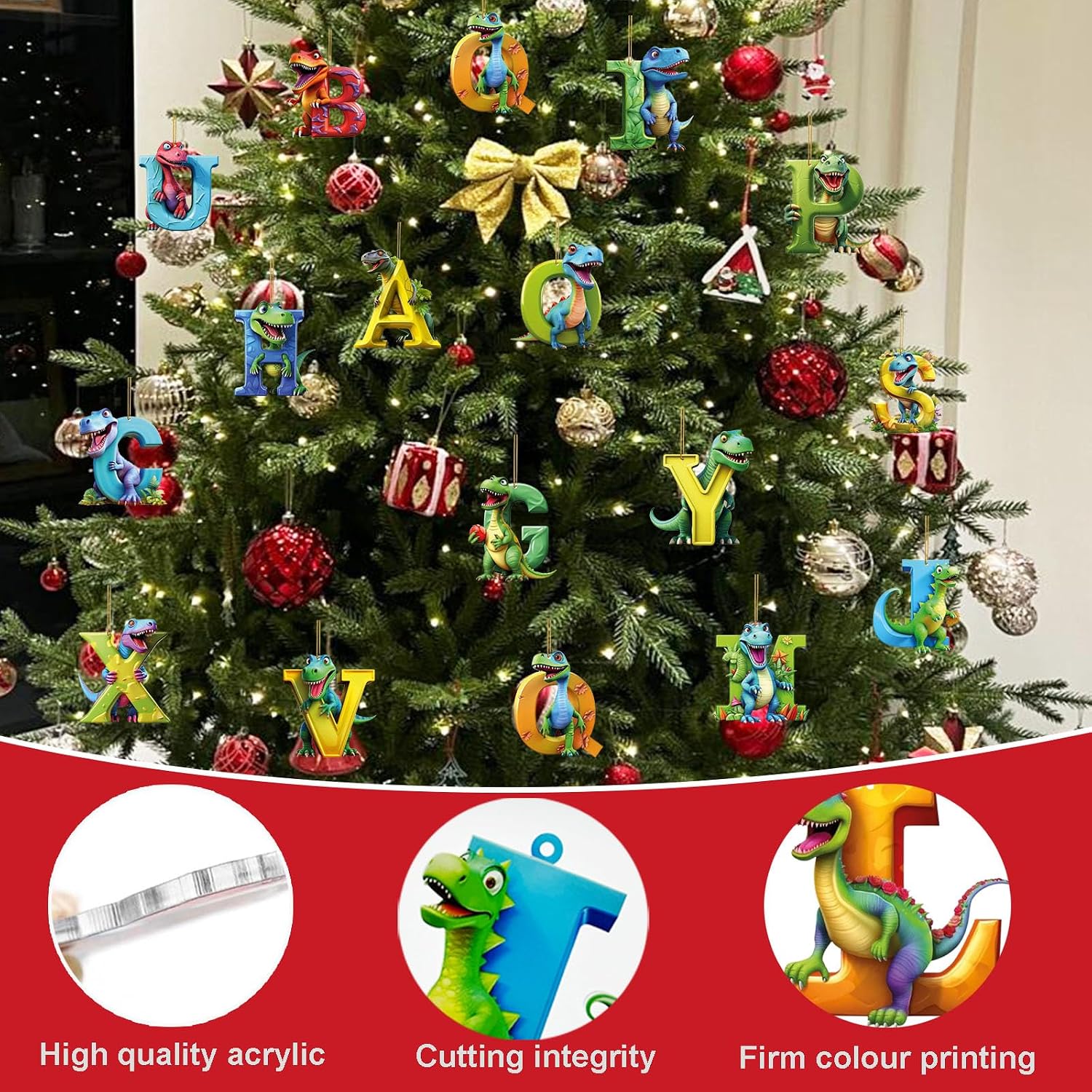 Christmas Dinosaur 26 Letter Ornaments, Personalized Christmas Ornaments 2025, initial ornament, Car Interior Pendant Letter, letter ornament for Xmas tree,Funny Dinosaur Decor for Kids image 3