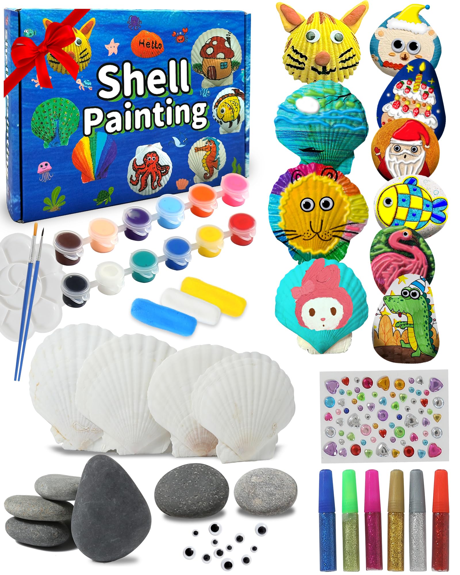 Yuforr Rock & Sea Shell Painting Kit-Arts & Crafts Gifts for Boys Girls Ages 3-12- Craft Activities Kits