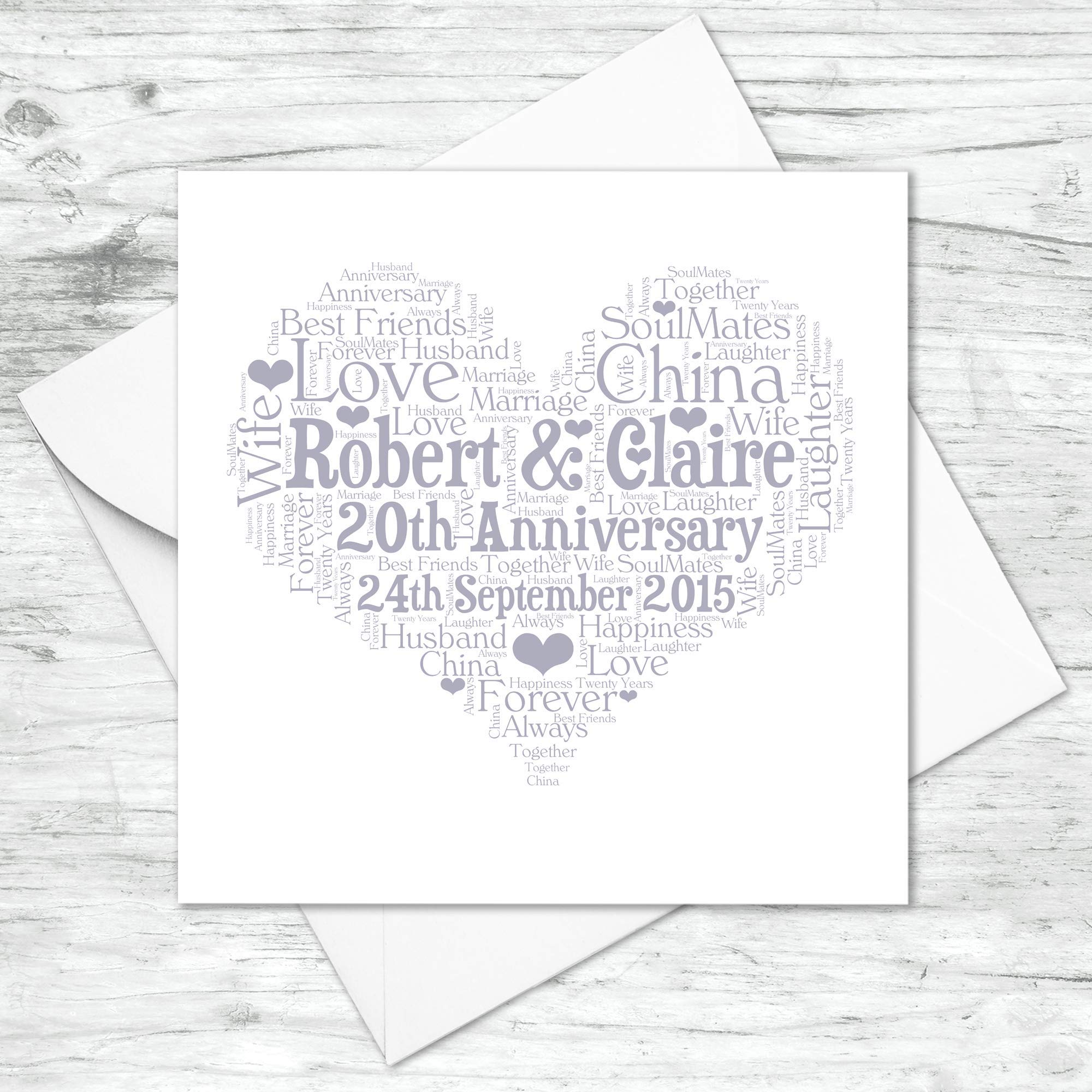 Personalised 20th Anniversary Heart Card