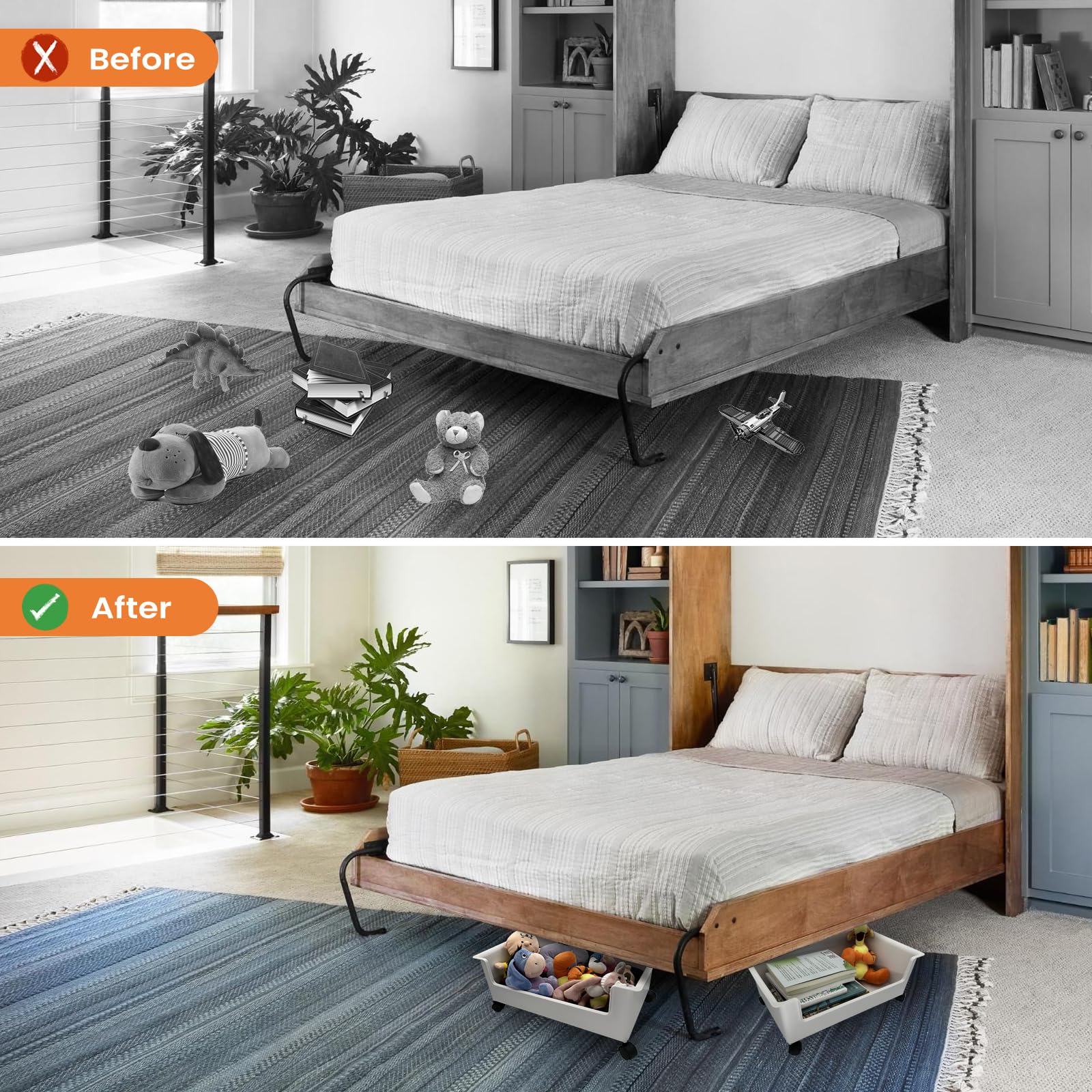 Amazon.co.jp: ベッド下収納 幅15.5インチ キャスター付き ベッド下