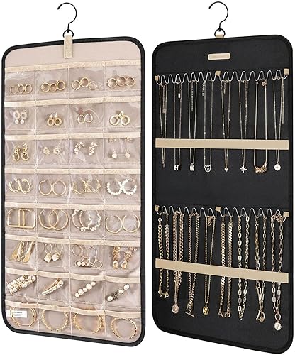 Géneric Organizador colgante de joyas de doble cara, organizador de joyas para colgar joyas, soporte para colgar joyas, aretes, collares, pulseras,