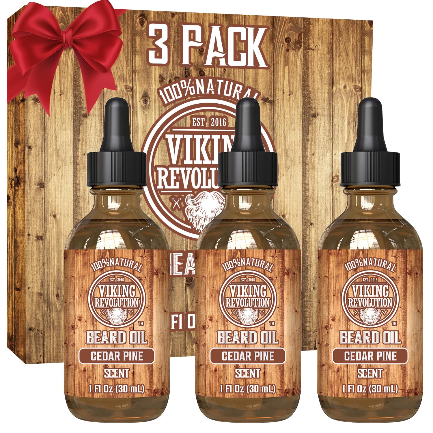 Men's Beard Oil - Natural Argan and Jojoba Blend, Softens and Strengthens Facial Hair (Cedar and Pine, 3 Pack)