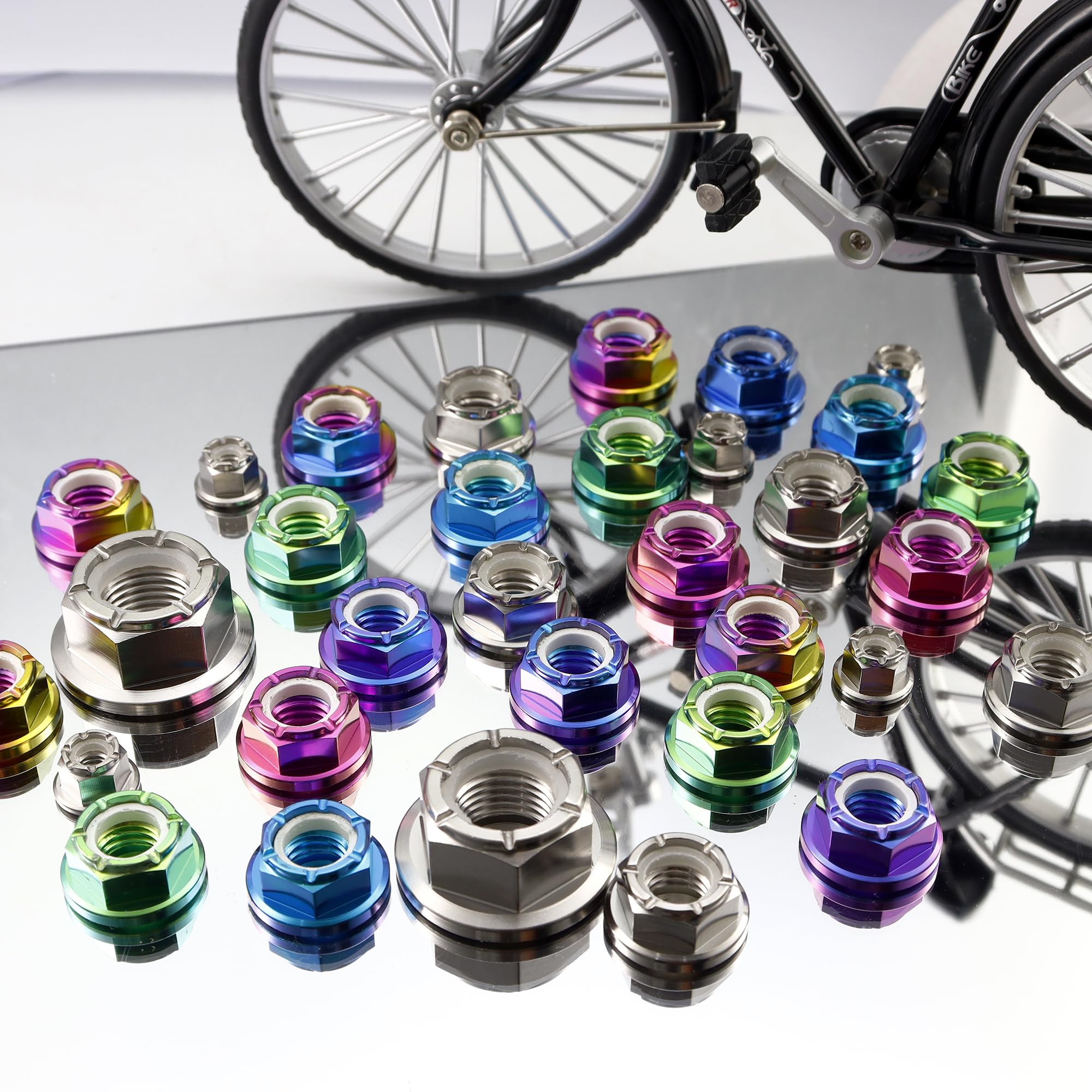 RISON-Titanium Lot de 5 Écrou de Blocage Écrou à Bride en Titane M12x1.25mm, Ecrou Frein Hexagonal de Blocage en Nylon Insérer DIN 1663, Écrous de Verrouillage Auto-Verrouillage des Écrous Métalliques