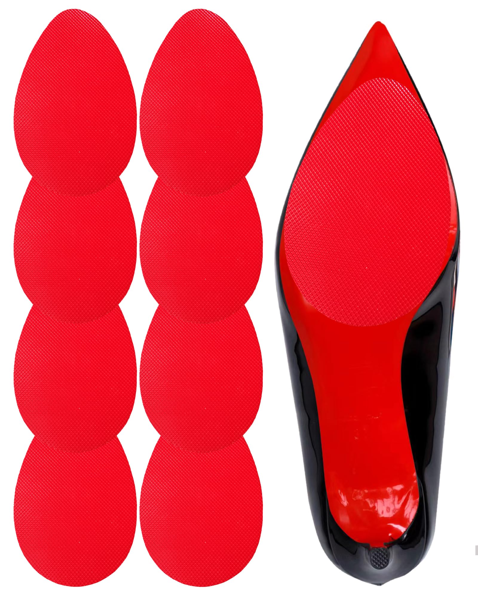 Red Bottom Shoe Sole Protector Compatible with Christian Louboutin Heels | Non-Slip Sole Pads for Shoes | Anti-Slip Grips for Shoe Bottom Repair, Protection & Traction(Red, 3.5"x2.5" TF 8Pcs)