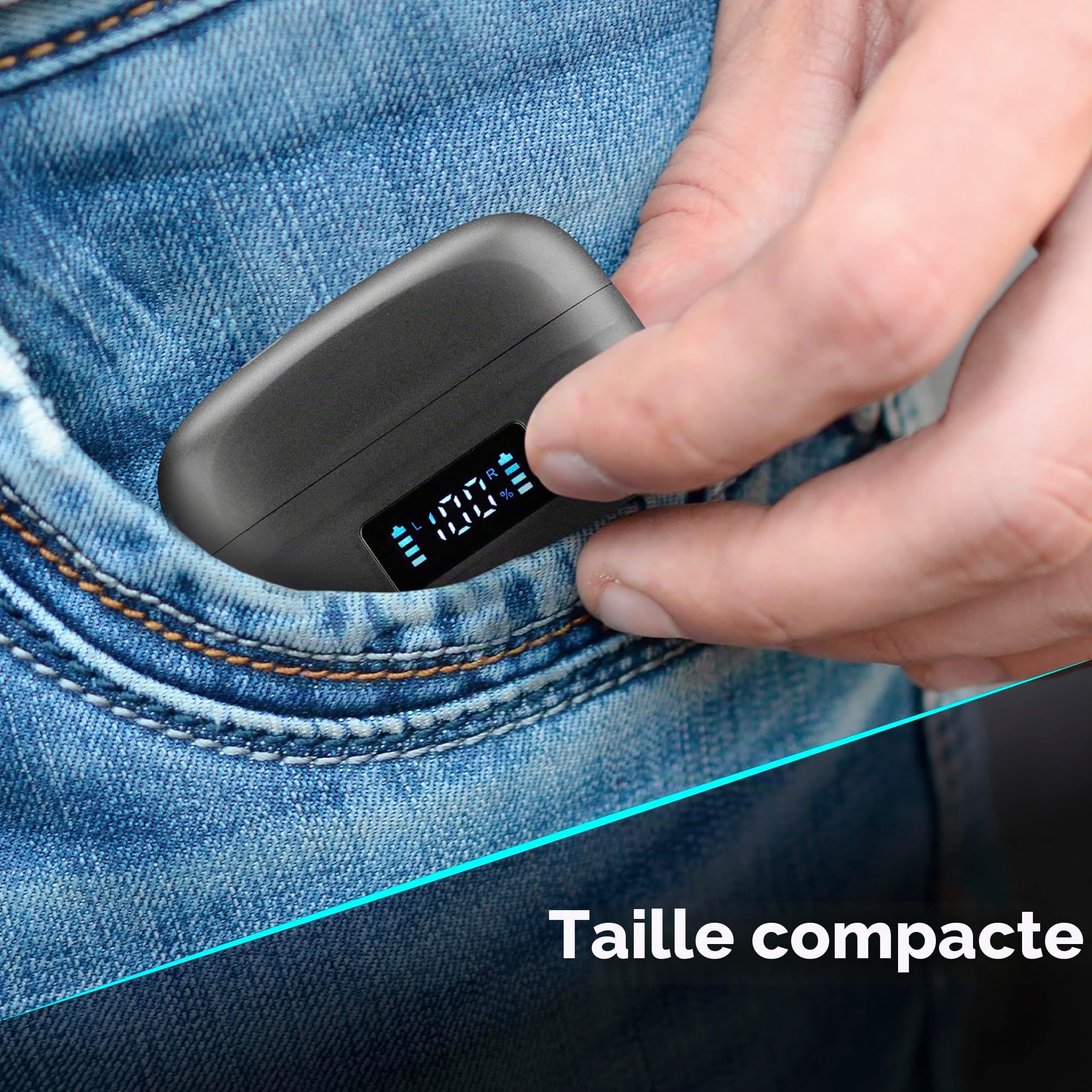 Cellularline Tone TWS Bluetooth Écouteurs Intra-Auriculaires avec ENC (Environnement Noise Cancelling), 4 Microphones, écran LED, Total Play Time 20 Heures, Noir