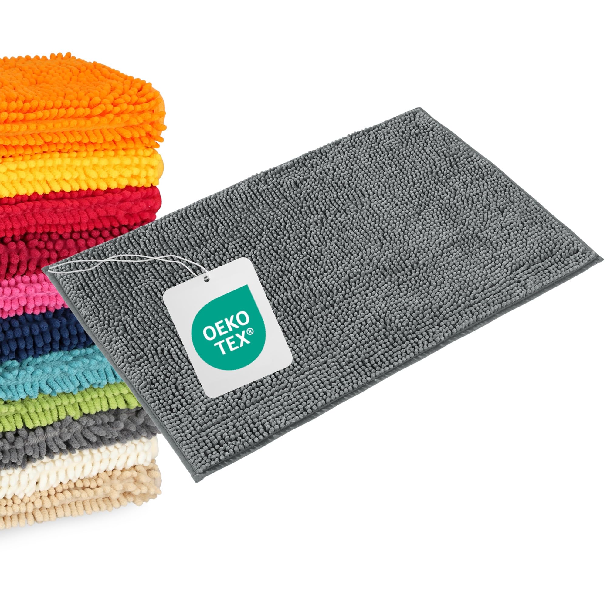 Tapis de bain gris 70x120 cm en chenille microfibre absorbante