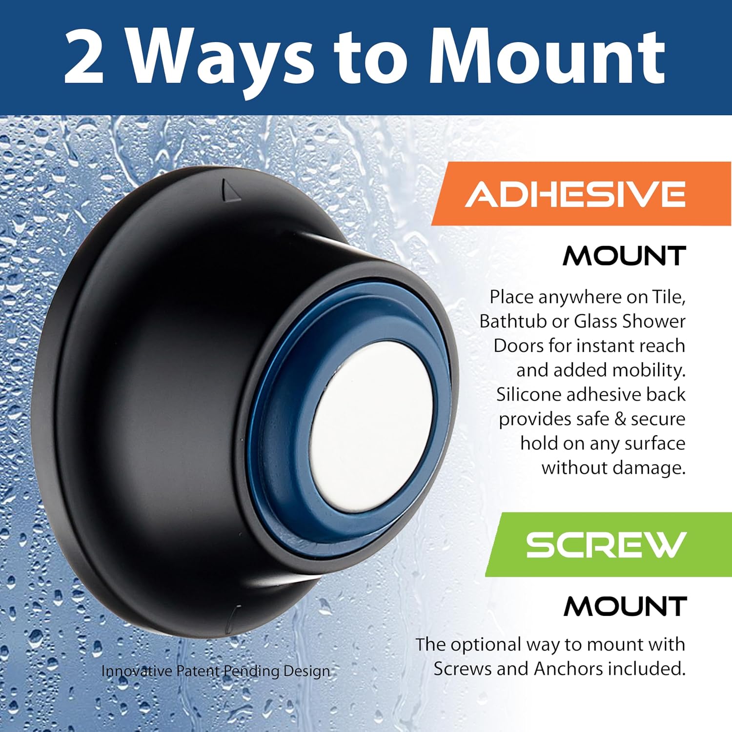 Magnetic Docking Go-Anywhere Wall Bracket for Magneton Hand Shower & Combo Systems - Instant & Secure Tool Free Mount on Any Bath Tile, Tub, Glass Door Surface - Top American Brand - Matte Black | Space-age Magnetic Guidance Docking. Mounts Instanty, Safely & Securely on Any Bath Tile, Tub or Glass Door Surface / Black