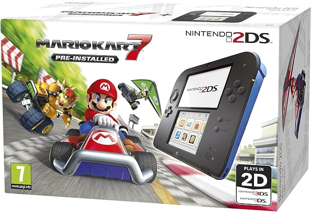 Nintendo Handheld Console - Black/Blue 2DS with Pre-installed Mario Kart 7
