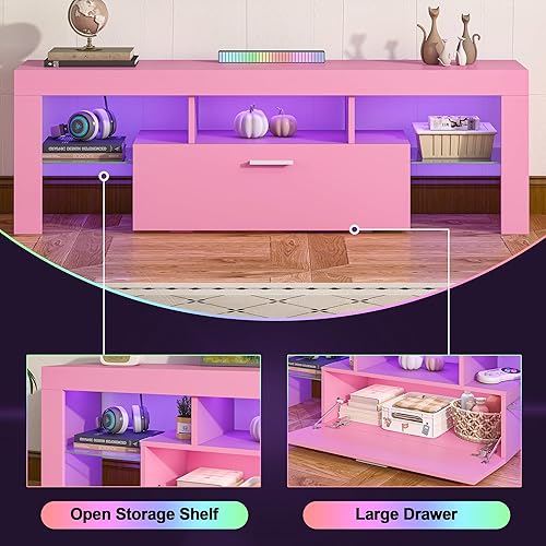 Miniatura 4 de Clikuutory Modern Lighting - Soporte de TV de 51 pulgadas con cajón de almacenamiento grande para televisores de 32, 40, 50, 55 pulgadas, consola de