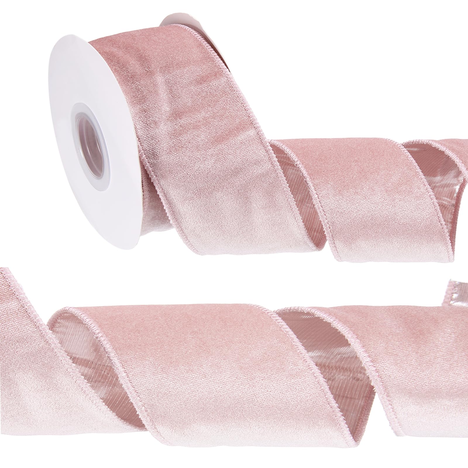 Ruban de velours écrasé haut de gamme rose clair 9m