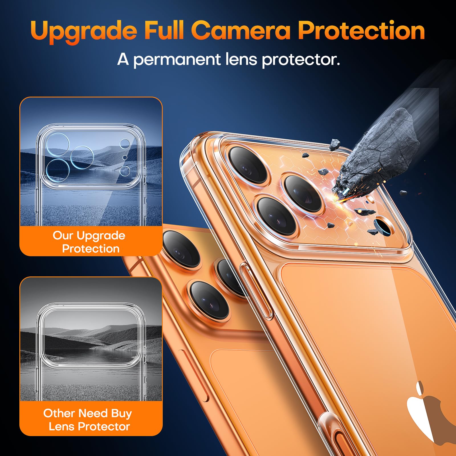 TAURI Cover per iPhone 17 Pro con Pellicola in Vetro Temperato,Protezione Completa della Fotocamera,Custodia per Sottile Antishock, Anticaduta - Trasparente