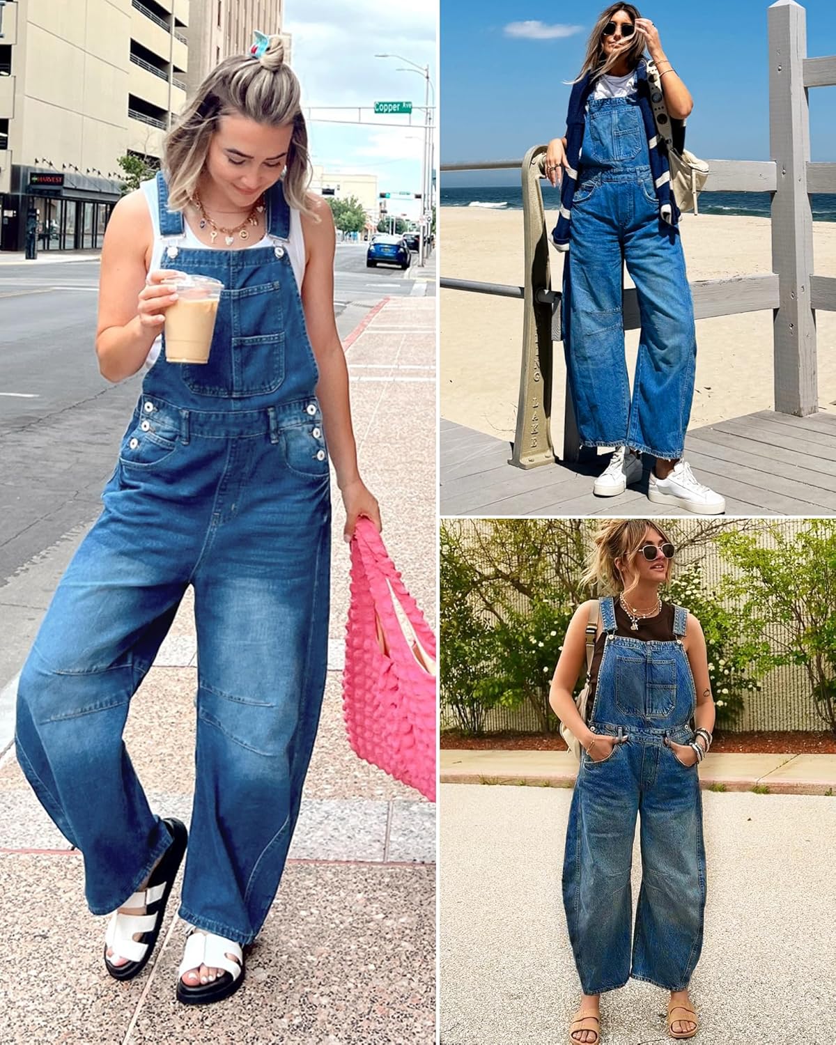 Barrel Overalls Jumpsuits for Women Casual Loose Baggy Jeans Pants Sleeveless Bib Jumpers with Pockets - Image 2