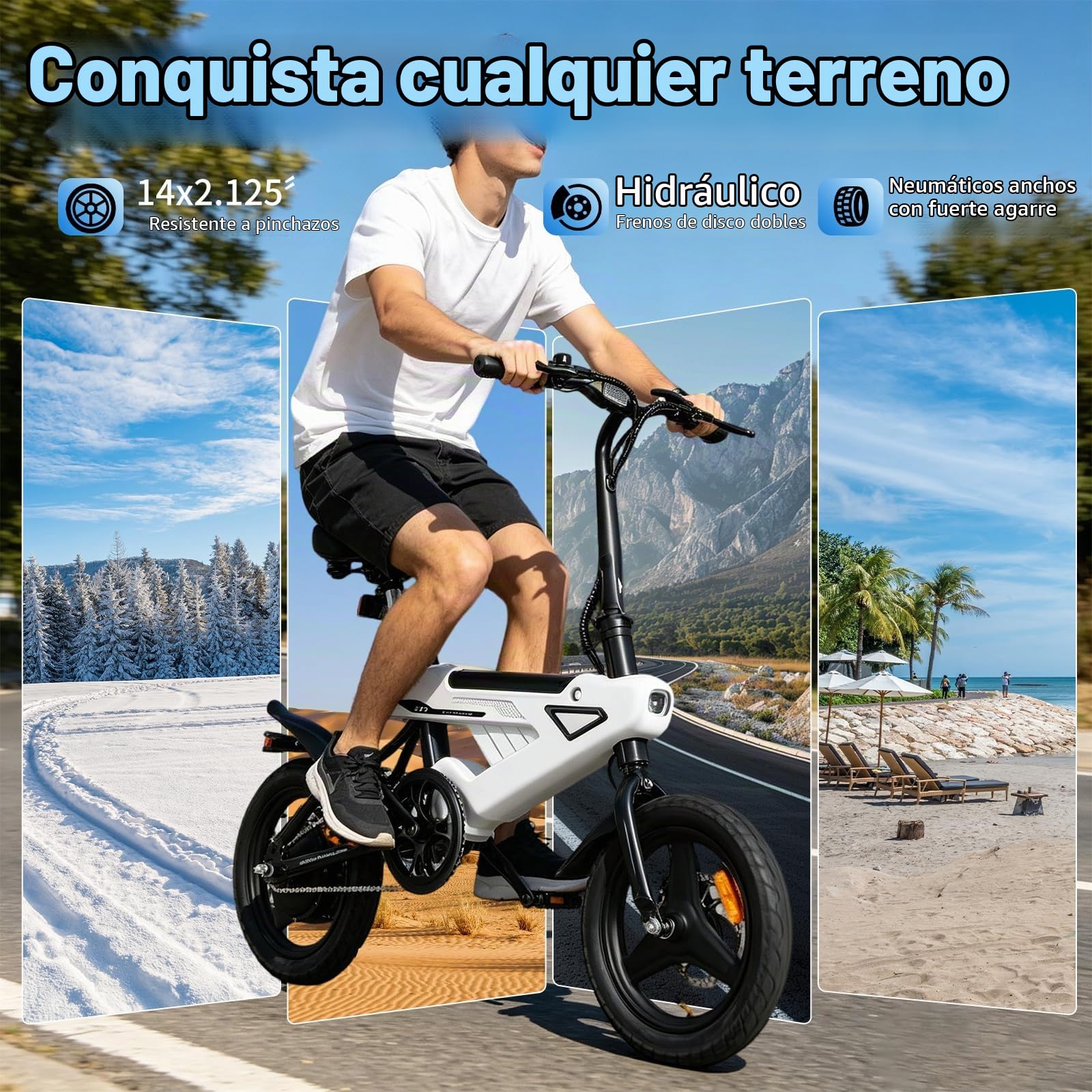 AVDL Bicicleta electrica plegable, 14" x 2.13" Ebike con Extraíble Bateria 36V 6.4Ah, velocidad maxima de 25 km/h, 3+2 velocidades, freno de disco y reflectores, Bici Eléctrica para Viajeros Urbanos