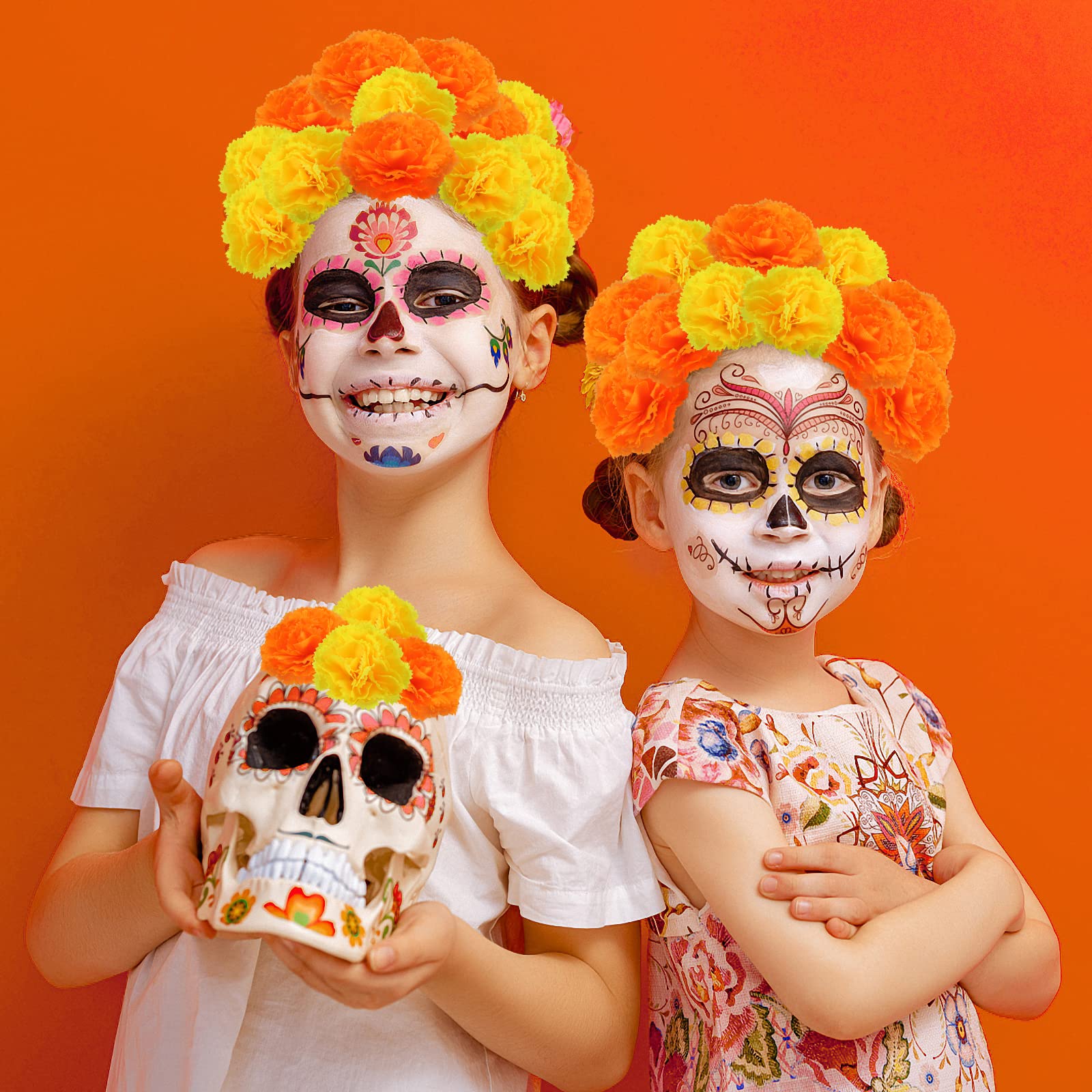 50 Pz Calendula Capolini Fiori Artificiali Sfusi Con Steli Fai Da Te Calendula Ghirlanda Giorno Dei Morti Decorazione Dia De Los Giallo Arancione 39 Pollici
