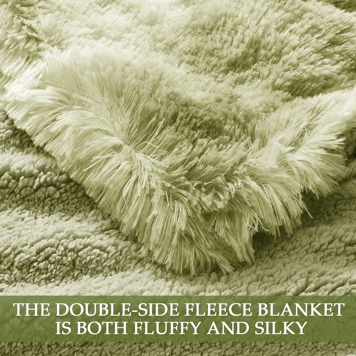 Exclusivo Mezcla Fuzzy Faux Fur Throw Blanket, Reversible Shaggy Sherpa Fleece Tie Dyed Blankets, Fluffy Plush Warm Throws for Couch, Bed, 50x60 Inches, Olive Green - Image 8