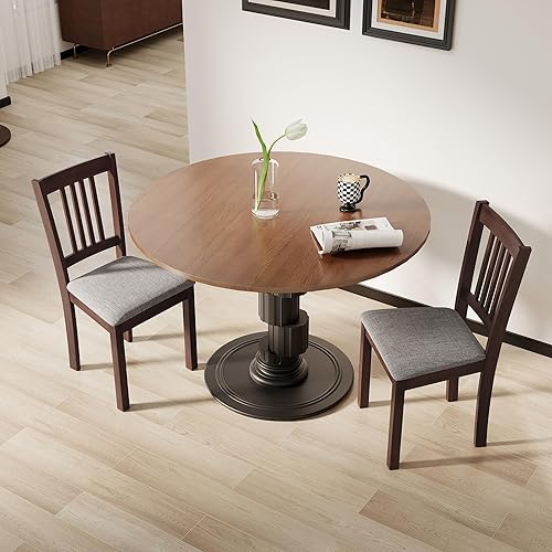Miniatura 9 de HOMCOM Juego de 2 sillas de comedor modernas, tapizadas de tela de lino con patas de madera de goma para comedor, sala de estar, gris y nogal Gris y