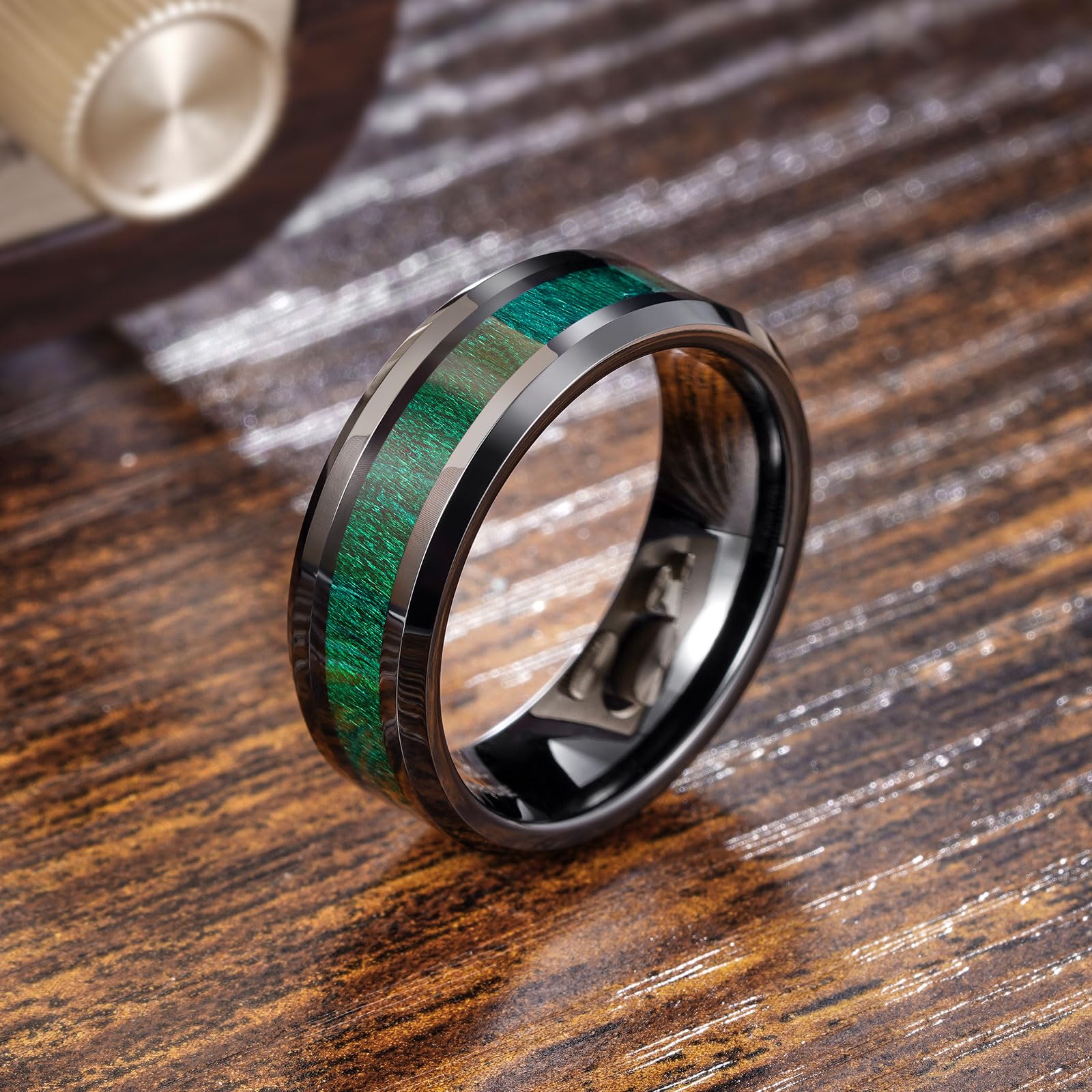 King Will Nature 8mm Echter Holz Wolframkarbid Ring Hochglanzpoliert Hochzeitsband Komfort Passform
