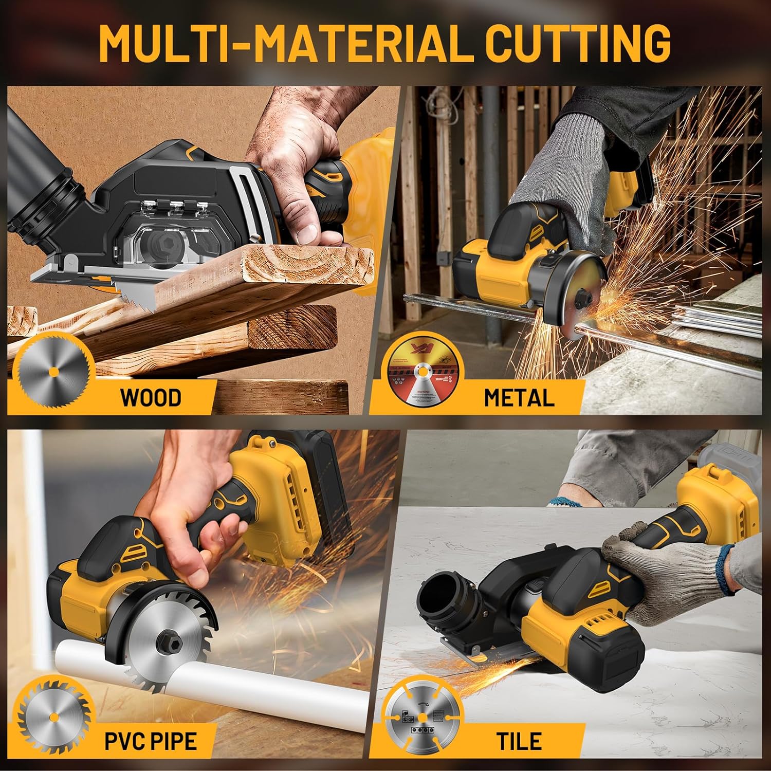 3 Inch Cordless Cut Off Tool for De-walt 20V MAX Battery, Mini Circular Saw 19500RPM with Adjustable Depth, 5×Blades for Metal, Wood, Tile and Plastic (No Battery)