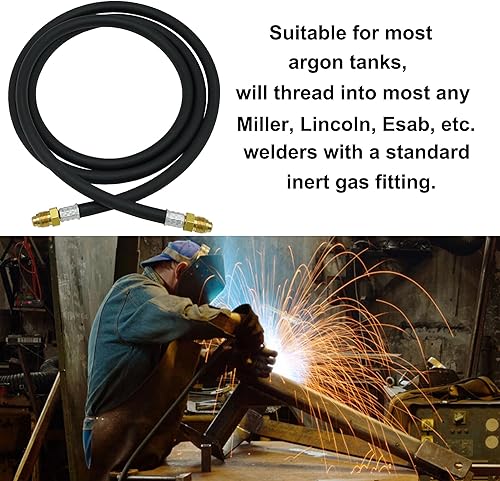 Miniatura 7 de Manguera de soldadura de gas inerte de 10 pies - Manguera adaptadora de regulador de medidor de flujo de argón - Mig Tig, accesorios UNF-18RH de 58