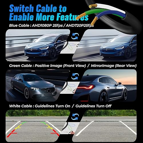 Miniatura 7 de AHD 1080P Cámara de respaldo de vehículo para automóvil, cámaras de visión trasera inversa giratoria de 360°, visión nocturna, IP69K, impermeable,