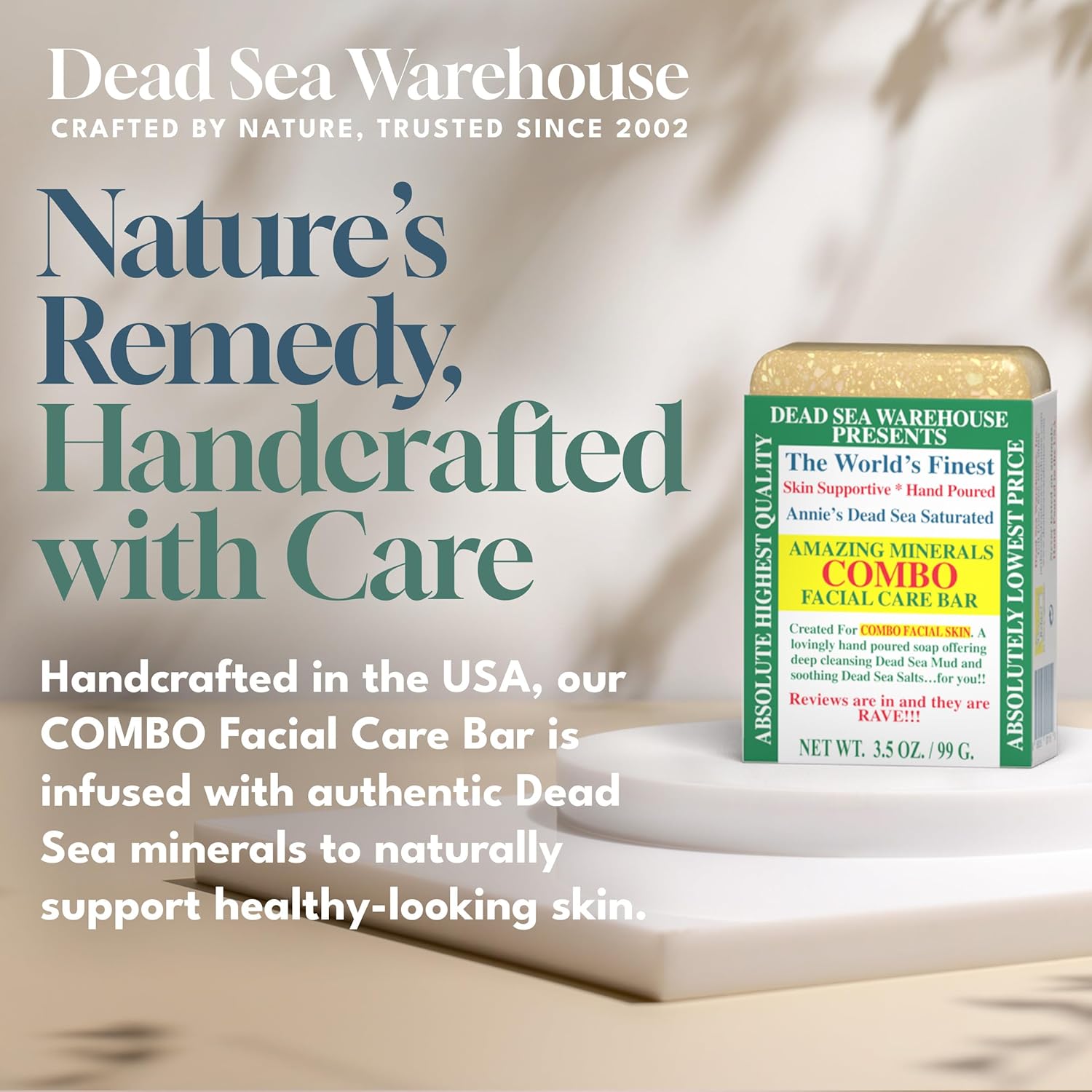 Dead Sea Warehouse - Dead Sea COMBO Facial Care Bar - Face Soap for Women and Men - Clarifying Dead Sea Mud & Salt Soap for Combination Skin, Handmade & Unscented, 3.5 oz - 4 Pack