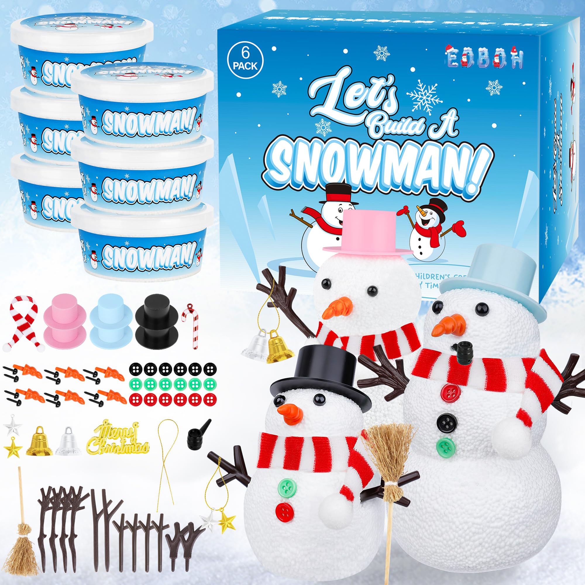 6 Pack Snowman Kit, Christmas Craft DIY for Kids, Build a Snowman Craft Winter Decorations Indoor, Creative Kids Air Dry Clay Modeling Crafts Kit for School Winter Party Activities