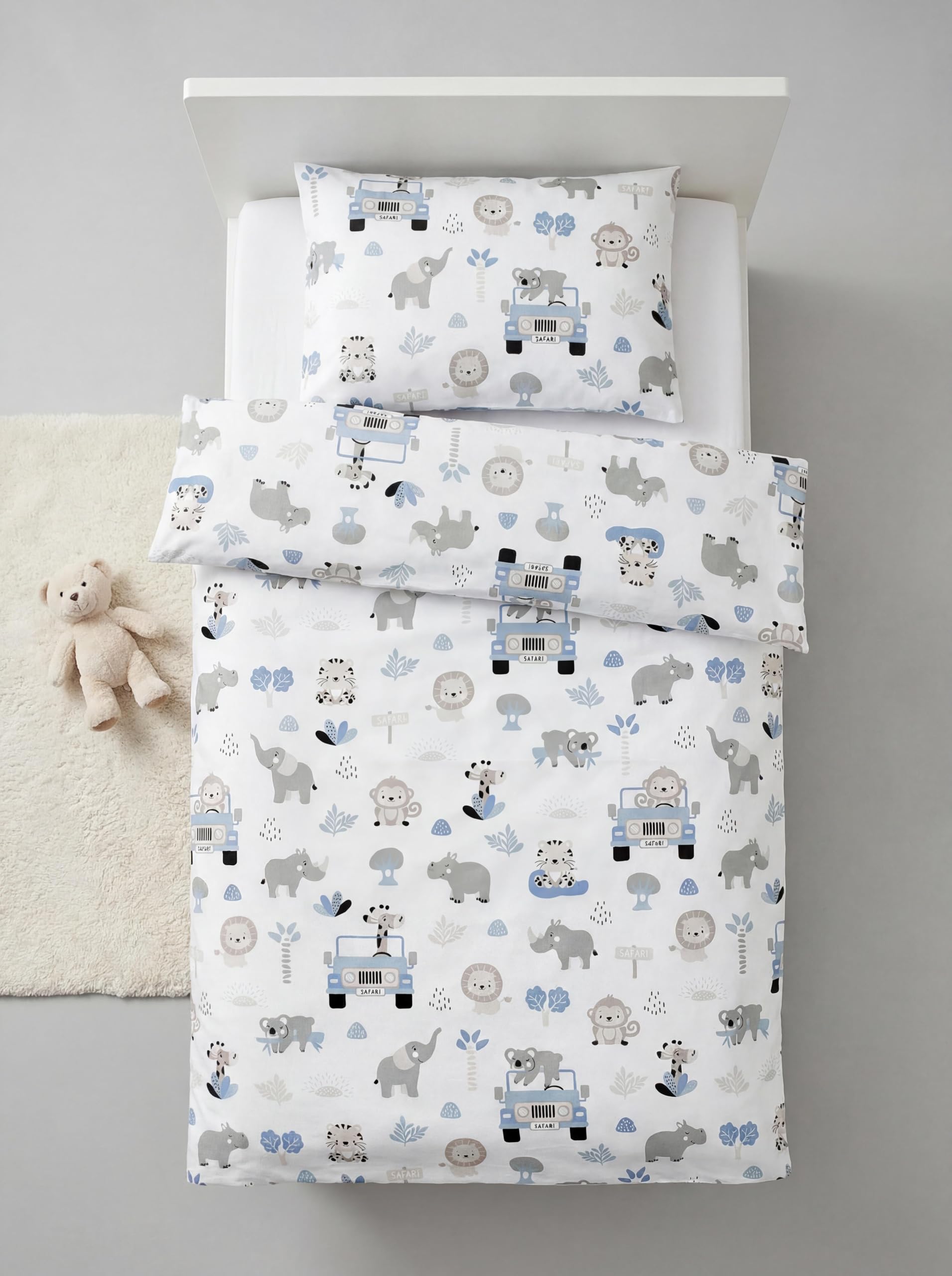 TupTam Biancheria da letto per bambini Ragazzi Ragazze Set 2 pezzi 100 x 135 cm + 40 x 60 cm, Zoo Blu, 120x90 cm