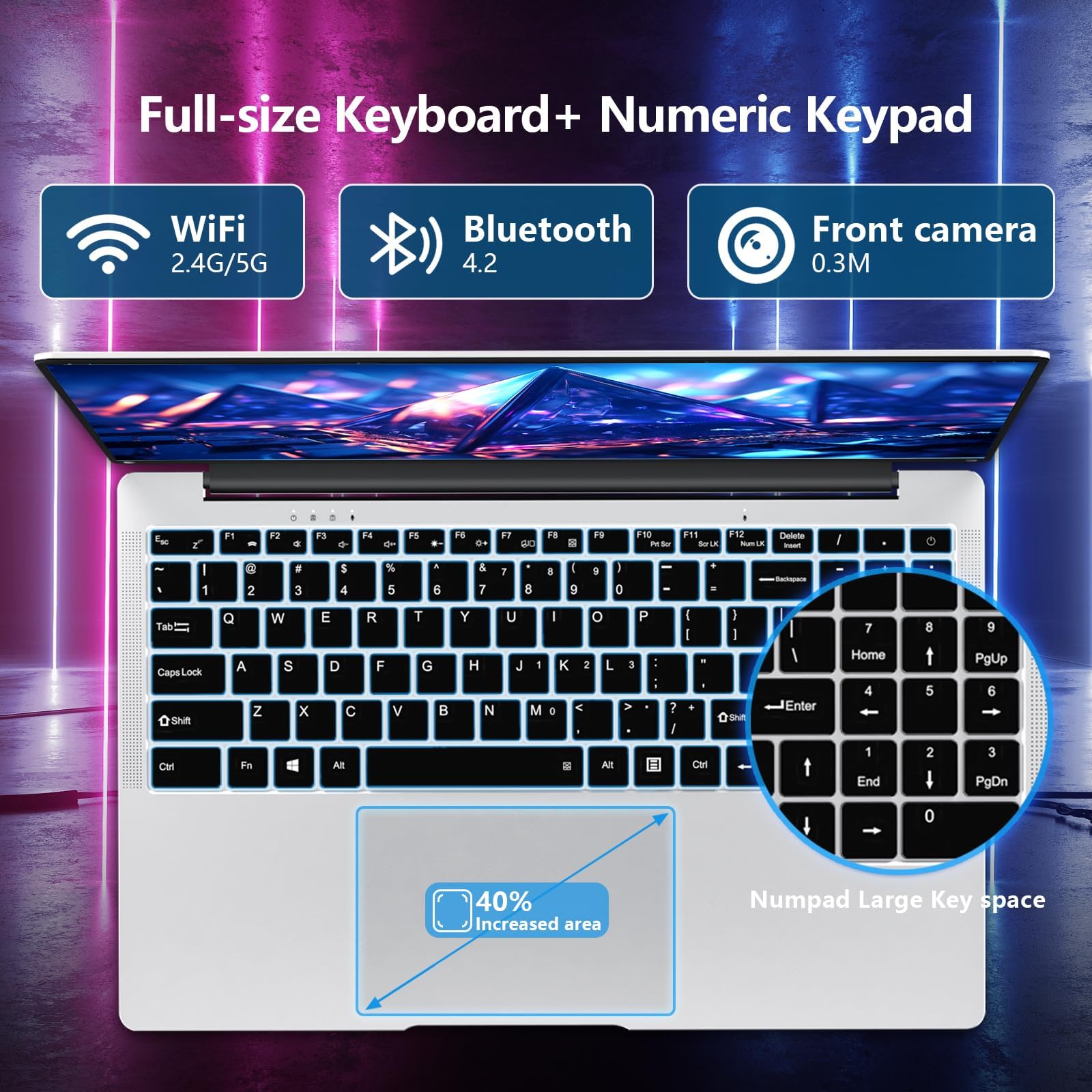 PC Portatile da 15,6 pollici, Computer portatile Celeron N4000, laptop 12GB RAM 256GB SSD, notebook Full HD 1920 x 1080, apertura e chiusura a 180 gradi, WiFi 5, Mini HDMI, TF Card Slot, USB3.0, BT4.2