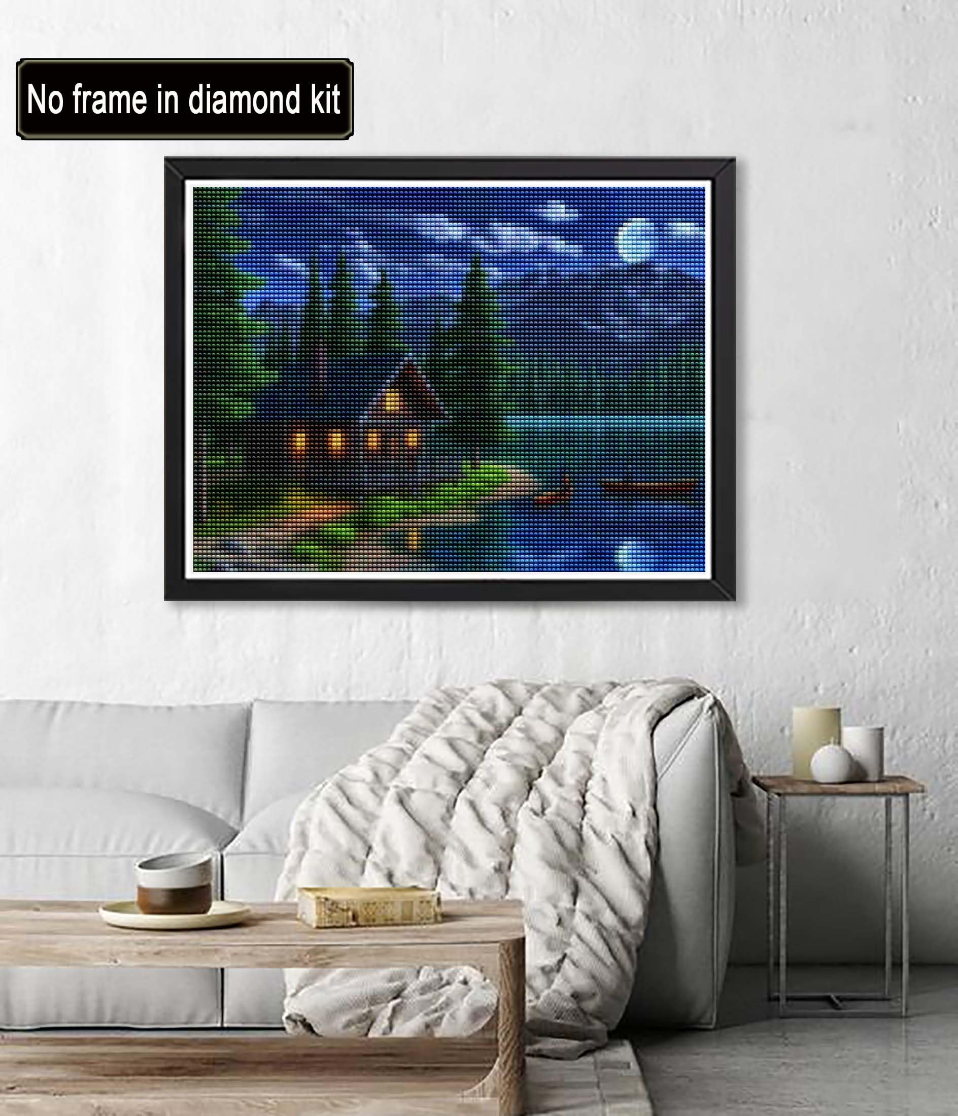 5D Diamond Painting Landscape, Paint with Diamonds DIY Diamond Art Moon Lake Hut, Diymood Painting by Number Kits Full Drill Rhinestone for Home Wall Decor 12x16inch