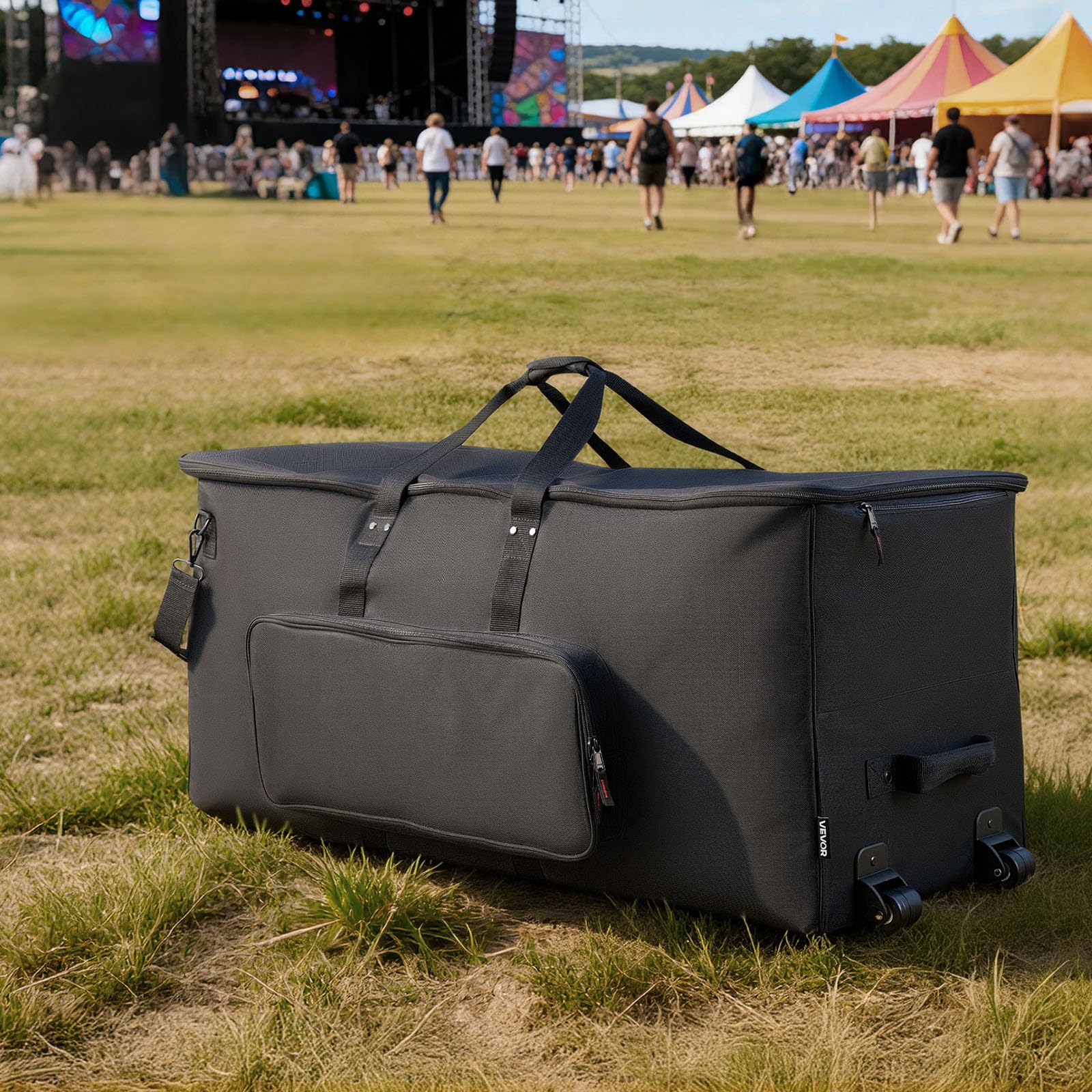 VEVOR Sac à Roulettes pour Batterie Électronique, 600D, Housse de Transport Rembourrée, Intérieur 92x42x41 cm, Séparateurs Amovibles, Noir