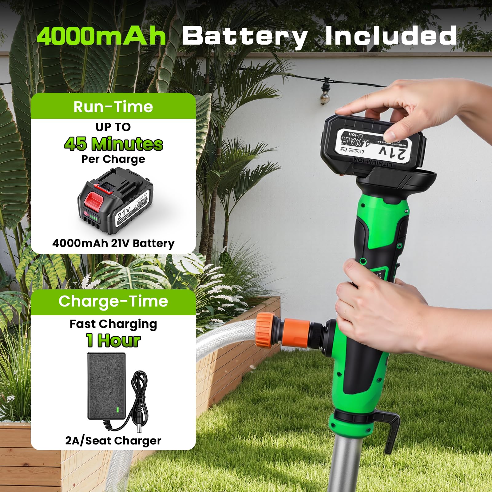 Pompa di Trasferimento dell'Acqua a Stelo Senza Fili, 2000 L/H, Pompa di Sentina Portatile con Tubo Giardino NPT 19 mm, Compatibile 20 V MAX (Senza Batteria) per Piscina Giardino Stagno