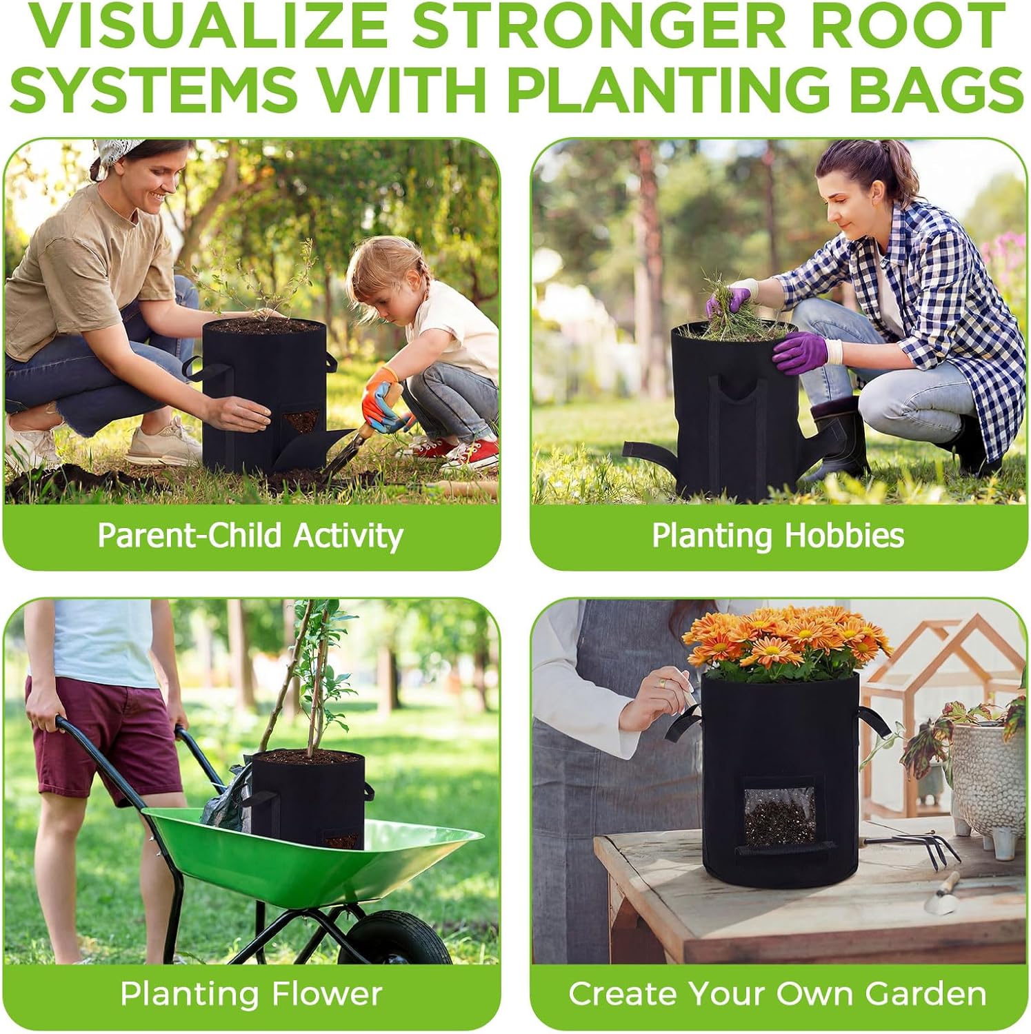 4pcs 30 Gallon Potato Grow Bags with Harvest Window & Visible Window 350g Thickened Nonwoven Fabric Pots, Sturdy Handle Planting Bag for Garden Vegetable Fruits Tomato Growing