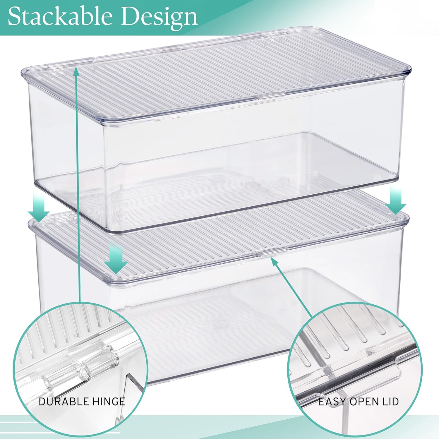 Sorbus Pantry Storage Organizer with Lids- Clear Plastic Refrigerator Organizer Bins- Multi Purpose & Versatile Stackable Cabinet Organizers- Cosmetics, Laundry, Office Supplies Food Organizer- 2 Pack