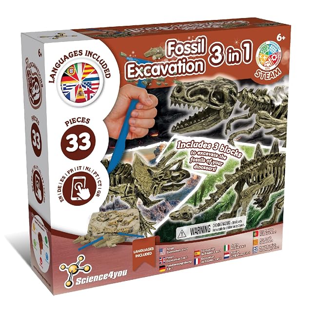 Science4you Excavación Fósiles Dinosaurios 3 en 1 - Juguete Dinosaurios para Niños 5 6 7 8 9 10+ Años