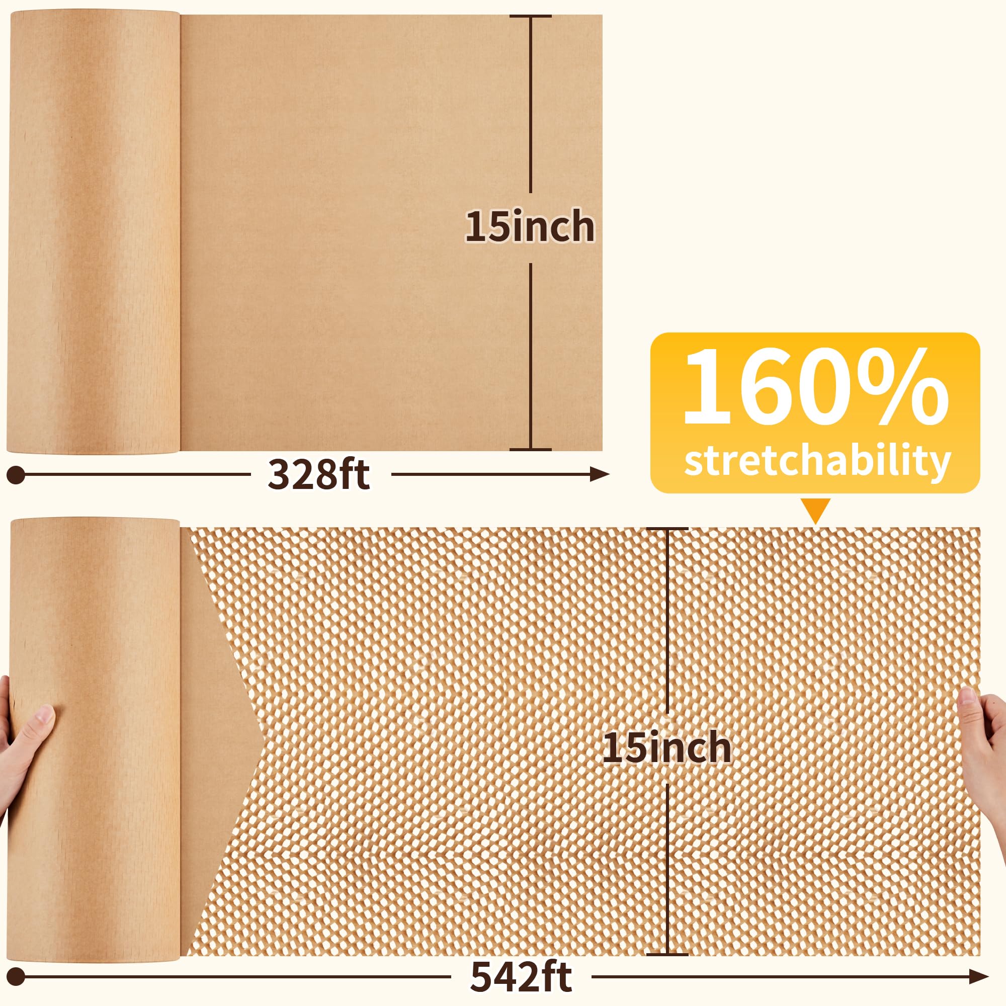 JARLINK Papel de embalaje de panal, 15 x 328 pies de burbujas para embalaje/envío/mudanza