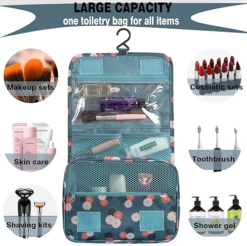 Miniatura 5 de L&FY - Neceser de viaje multifunción para cosméticos y maquillaje, organizador de lavado, Azul (Blue Flower)), 6792616