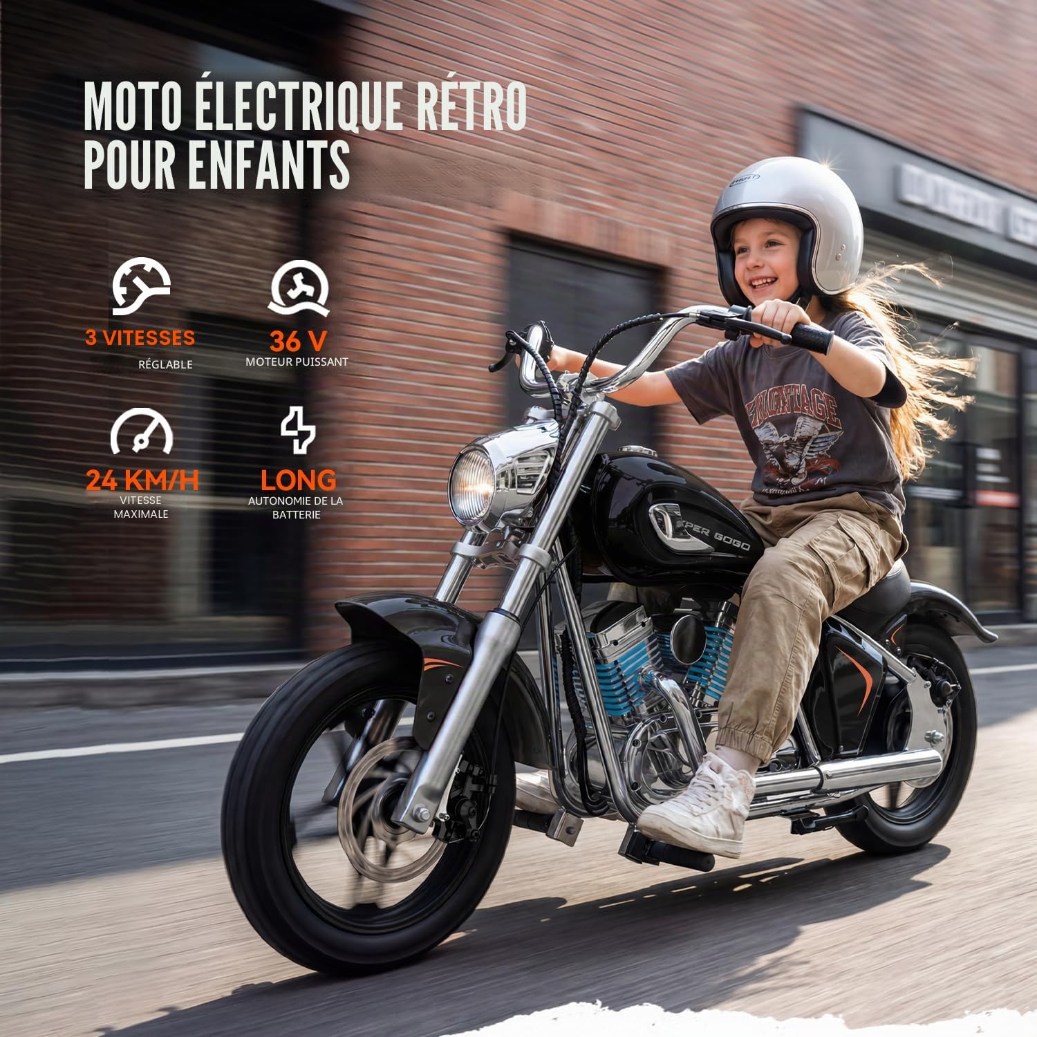 HYPERGOGO M5 Motocross Électrique pour Enfants – Moto Électrique avec 3 Vitesses, Pneus 14", Haut-Parleur Bluetooth, Contrôle Via Application & Effets LED