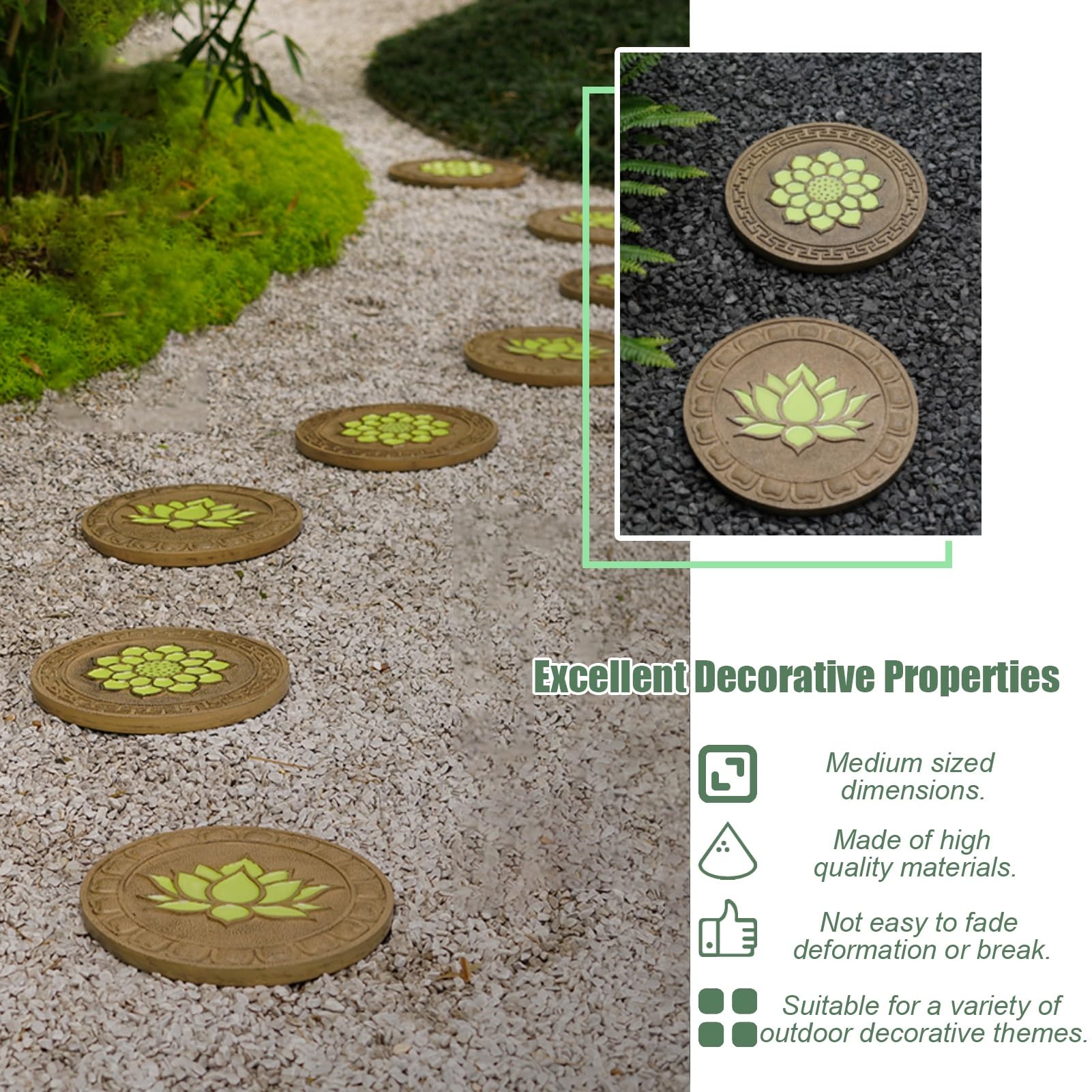Trittsteine,Gartengestaltung Trittstein, Stepping Stones,Stepping Garden Stones,Luminous, Pathway Landscaping Pavers with Lotus Pattern, Oriental Style