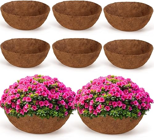 Miniatura 8 de Gerrii Paquete de 8 forros de coco para cestas colgantes, revestimientos de coco para maceteros redondos naturales de fibra de coco, cestas de