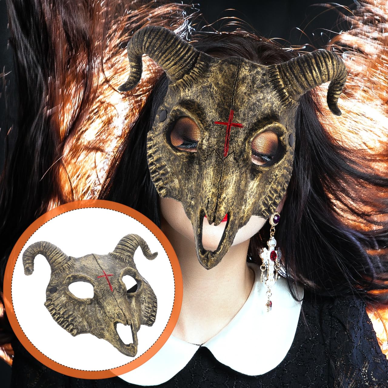 iplusmile Goat Skull Mask Halloween Costume Pu Full Face Mask for Adults Party Masquerade Cosplay Accessory - Image 2