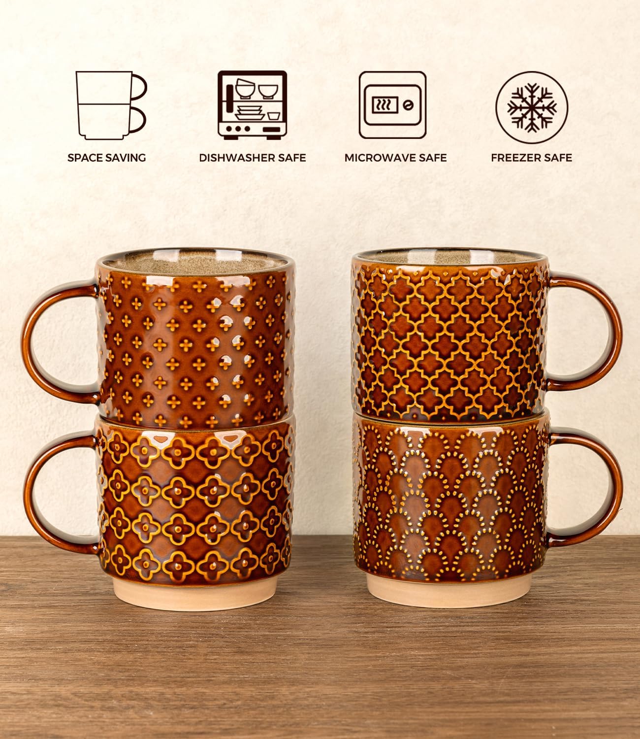 AmorArc 16 oz Coffee Mugs Set of 4, Stackable Ceramic Coffee Cups Set image 4