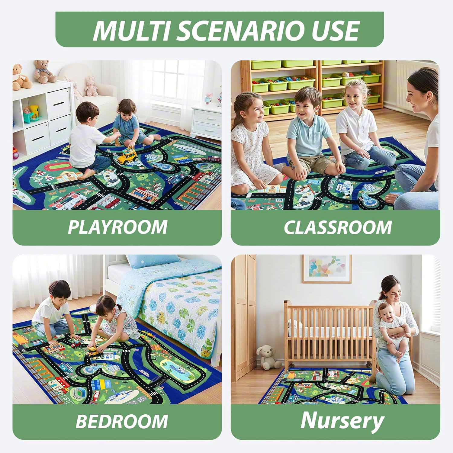Kids Car Rug Play Mat - 4'x6' City Road Map for Toy Cars, Non-Slip, Machine Washable, Educational Carpet for Playroom, Bedroom & Classroom - Great Gift for Toddlers, Boys, Girls