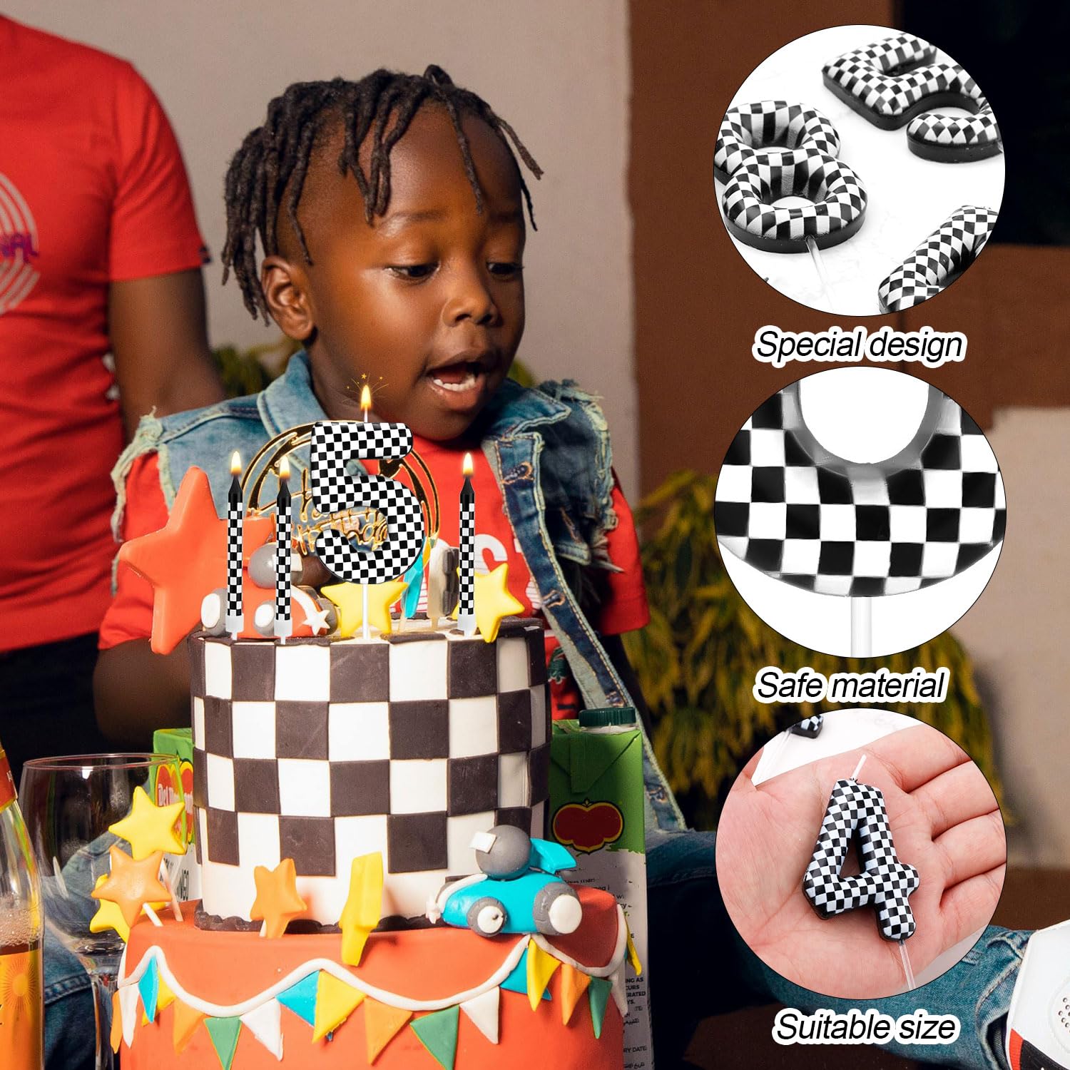 Candela Di Compleanno A Forma Di Auto Da Corsa - Decorazione Per Torta Con Tema Bambini