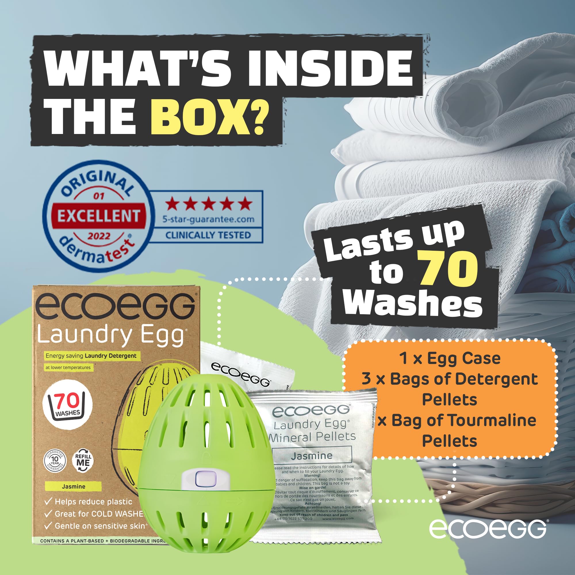 Ecoegg Laundry Egg | Detergent & Fabric Conditioner Replacement | Non bio, no enzymes, phosphates, bleach (Jasmine)
